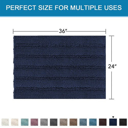 H.VERSAILTEX Bath Mats for Bathroom Non Slip Extra Thick Chenille Striped Bath Rug 24" x 36" Absorbent Non Skid Fluffy Soft Shaggy Rugs Washable Dry Fast Plush Mats for Indoor, Bath Room, Tub - Navy