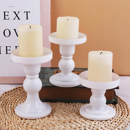 Skiennix 3-Piece White Glass Candlestick Set - Elegant Crystal Holders for Weddings & Home Decor