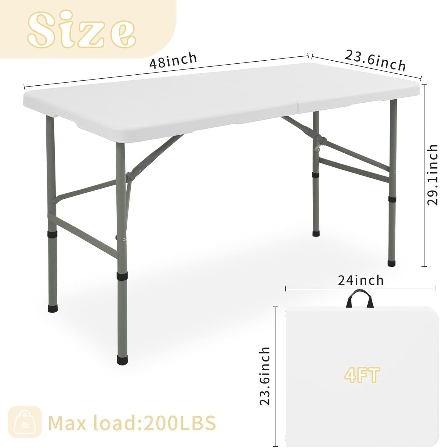 Regine Switzerland 4FT Folding Camping Table - Portable Heavy-Duty Plastic with Steel Legs | Ideal for Indoor & Outdoor Events (White)