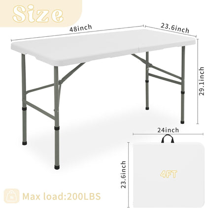 Regine Switzerland 4FT Folding Camping Table - Portable Heavy-Duty Plastic with Steel Legs | Ideal for Indoor & Outdoor Events (White)