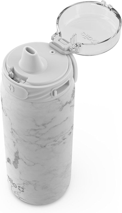 Ello Cooper 18oz Stainless Steel Water Bottle - Double Walled, Leak Proof, BPA Free | White Marble