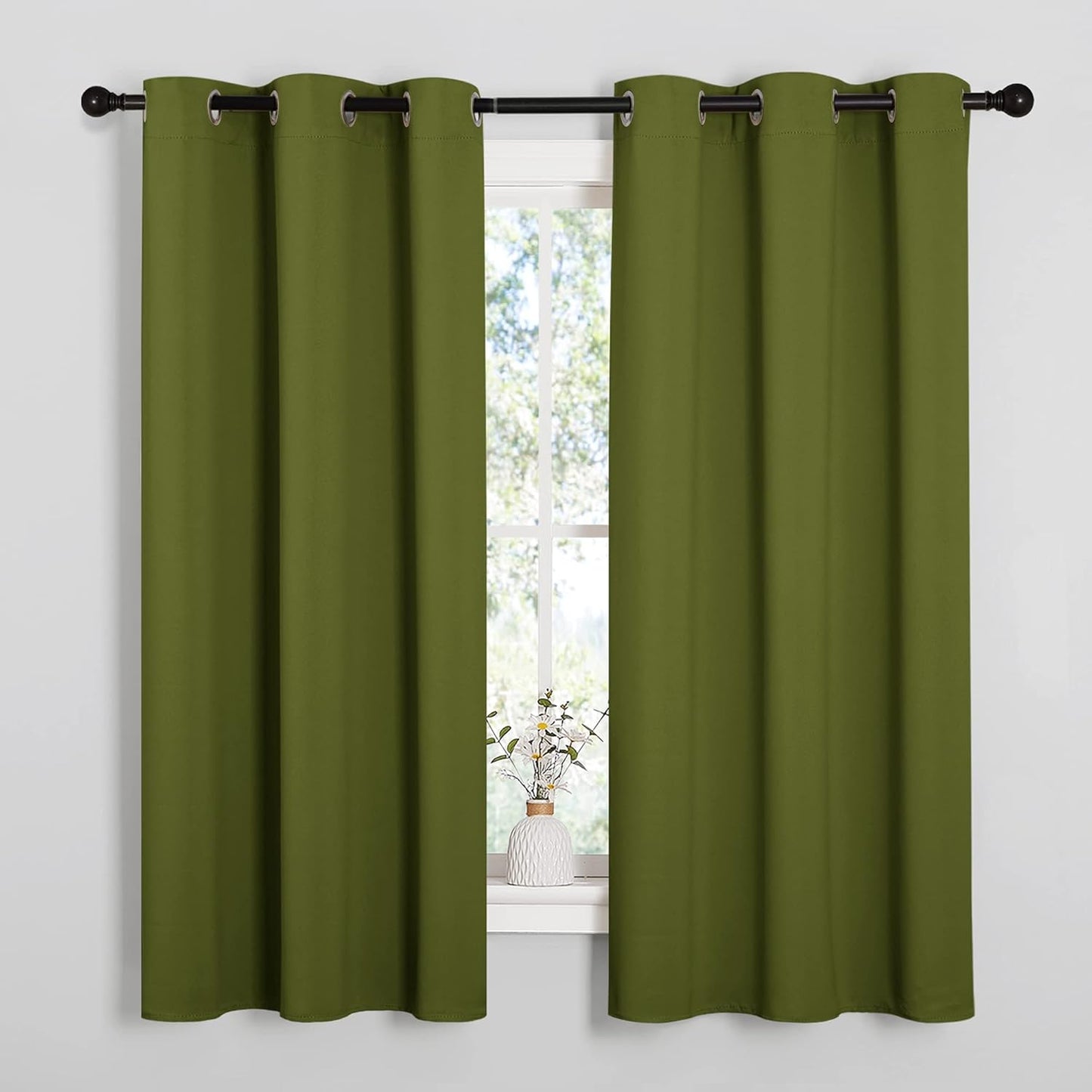 NICETOWN Blackout Kitchen Curtain Panels - Thermal Insulated Draperies for Christmas | 34x63 Inches, Olive Green