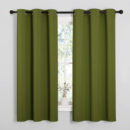 NICETOWN Olive Green Blackout Curtains - Thermal Insulated Drapes for Short Windows | 48" Length, 42" Wide, 2 Panels