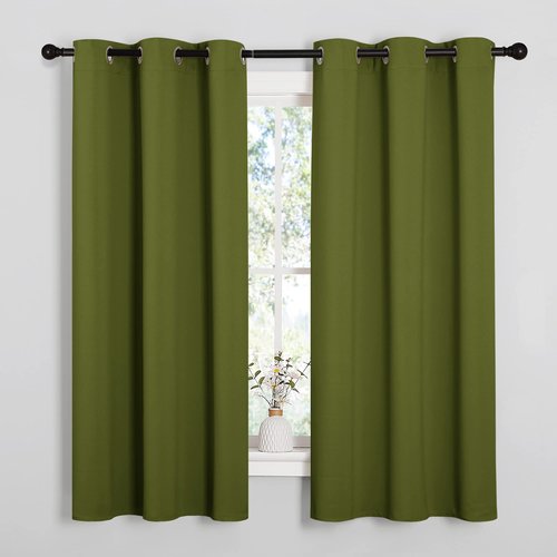 NICETOWN Kitchen Curtain Panels Blackout Draperies, Thermal Insulated Solid Grommet Blackout Curtains/Drapes for Christmas Window Decoration (1 Pair, 34 by 63 inches, Olive Green)