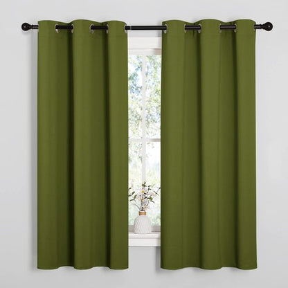 NICETOWN Kitchen Curtain Panels Blackout Draperies, Thermal Insulated Solid Grommet Blackout Curtains/Drapes for Christmas Window Decoration (1 Pair, 34 by 63 inches, Olive Green)
