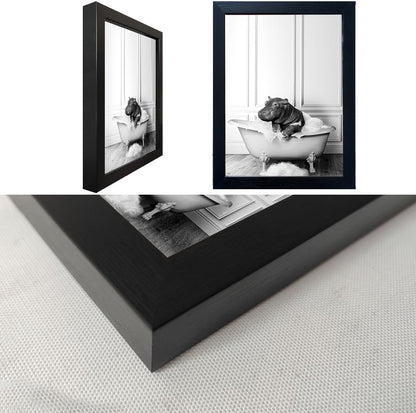 Skiennix Framed Bathroom Decor - Cute Black and White Hippo in Bathtub Canvas Print | Wall Art for Home