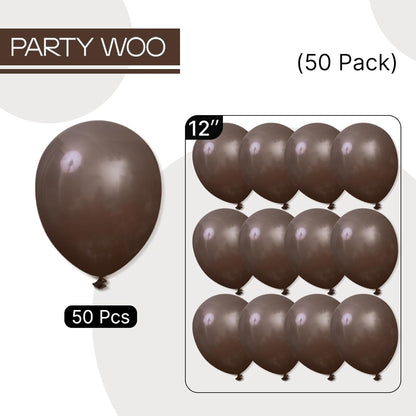 PartyWoo Dark Brown Balloons - 50pcs 12 Inch Latex Helium Balloons for Fall-Themed Celebrations