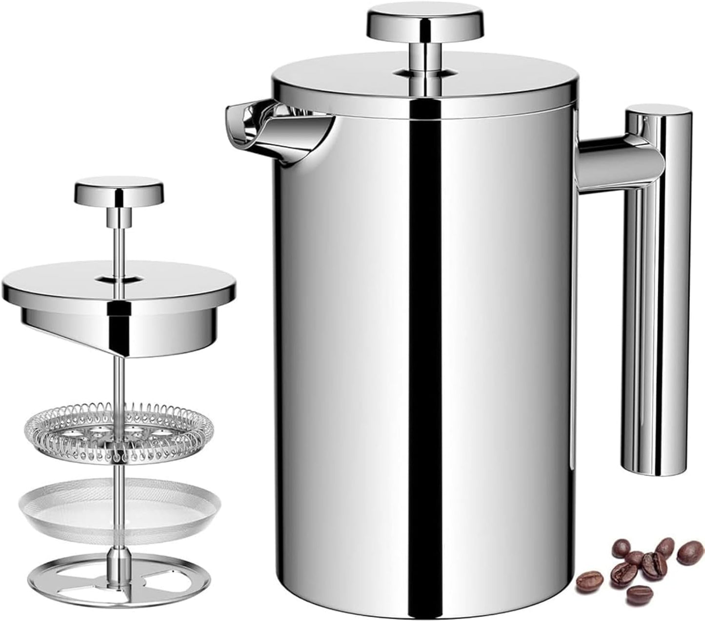 Skiennix French Press Coffee Maker - Stainless Steel Double Wall Insulated 34 oz | Portable Hot & Cold Brew Teapot for Kitchen & Camping