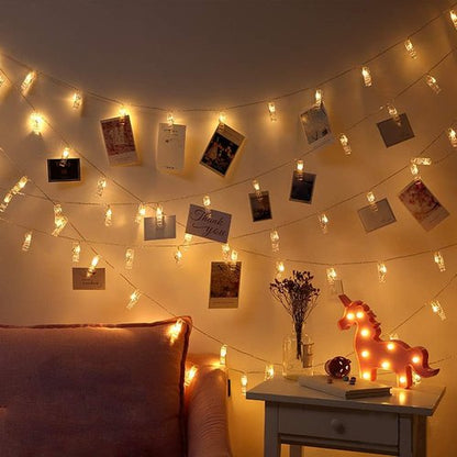 Dopheuor LED Photo Clip String Lights - Warm White Fairy Lights with Clips for Bedroom & Party Décor