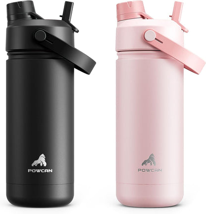 POWCAN Kids Insulated Water Bottle - 18 oz Leakproof Design with 2-in-1 Straw Lid | BPA-Free, Keeps Drinks Cold for 24 Hours, Perfect for School & Sports