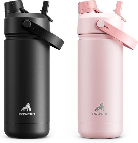 POWCAN Kids Insulated Water Bottle - 18 oz Leakproof Design with 2-in-1 Straw Lid | BPA-Free, Keeps Drinks Cold for 24 Hours, Perfect for School & Sports