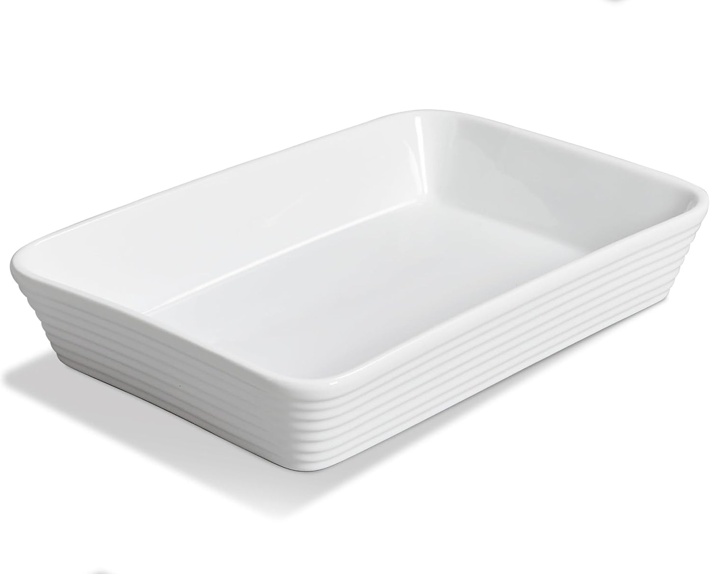 ONEMORE Ceramic Baking Dish - 9x13 Large Rectangular Casserole Pan for Oven & Family Meals | Ribbed White Bakeware