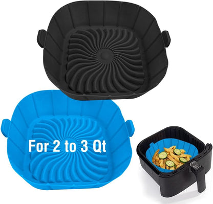 Skiennix Air Fryer Silicone Liners - Non-Stick Reusable Pot Basket for 2 to 3 QT | 2 Pack Square Inserts