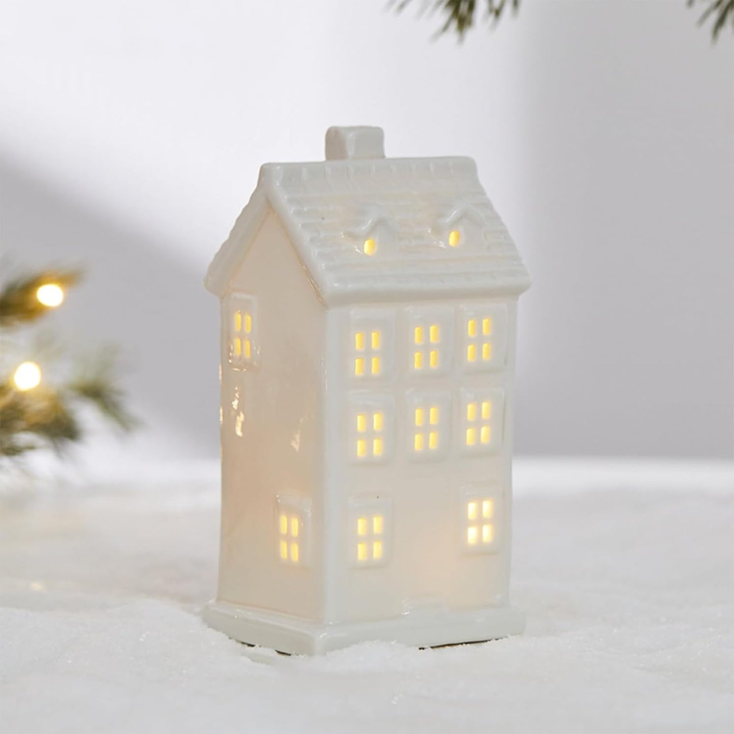 Regine Switzerland Ceramic Christmas Village Houses - White Tabletop Figurines for Festive Home Decor | Light-Up Xmas Collection