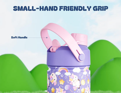 Skiennix 12 Oz Insulated Water Bottle for Kids - 2-in-1 Straw Spout Lid, BPA-Free, Cute Unicorn Design