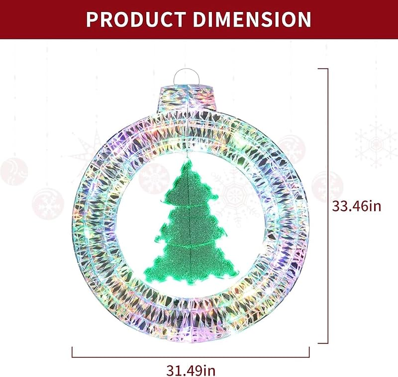 Outdoor Christmas Wreath with 84 LED Lights and Mini Tree - 33in Winter Yard Decor