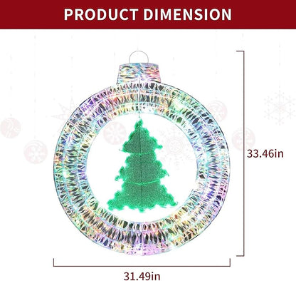 Outdoor Christmas Wreath with 84 LED Lights and Mini Tree - 33in Winter Yard Decor