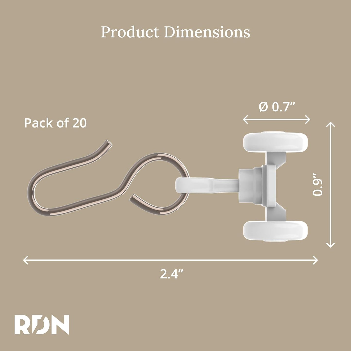 Skiennix Curtain Track Hooks - 20 Durable Ceiling Roller Hooks for Smooth Gliding - White Plastic & Steel