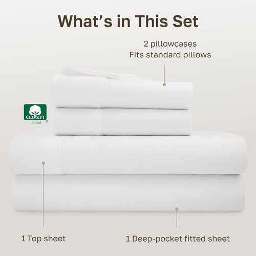 California Design Den Full Size Bed Sheets Set - 100% Soft Cotton, 400 TC, Deep Pockets, Antique White