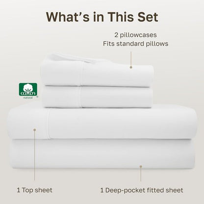 California Design Den Full Size Bed Sheets Set - 100% Soft Cotton, 400 TC, Deep Pockets, Antique White