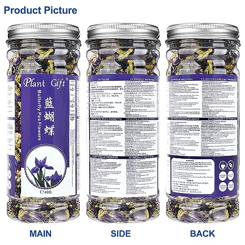 Plant Gift Dried Blue Butterfly Pea Flowers Tea, (Clitoria Ternatea) Edible Flowers, Dragon Pea Flower, Butterflies Tea Recipes Food Coloring 40G/1.41oz