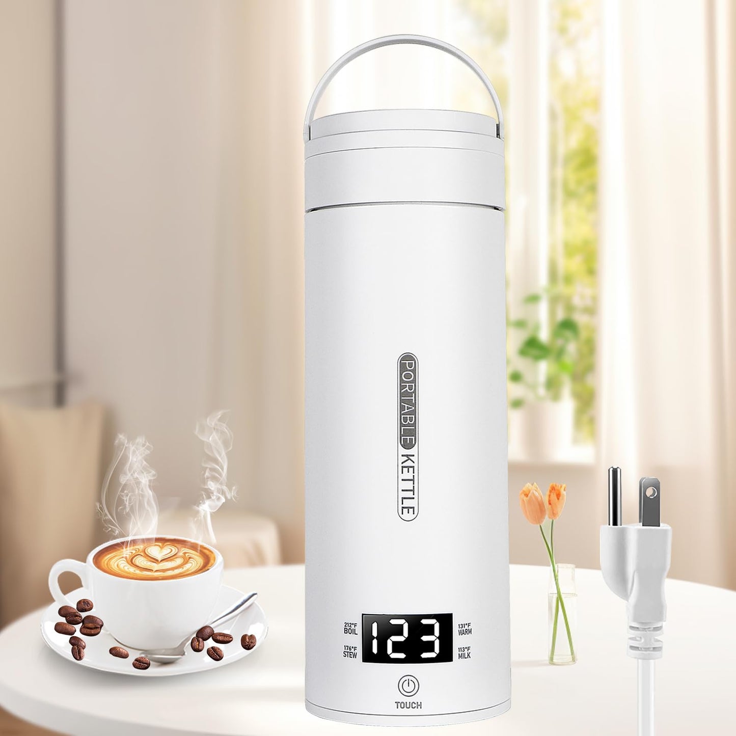 Travel Kettle,Portable Kettle Travel Electric Kettle Electric Coffee Kettle Portable Water Boiler with 4 Variable Presets 316 Stainless Steel Suitable for Milk Coffee Water and Tea(450ML)