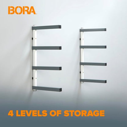 Bora 4-Level Lumber Storage Rack - Space-Saving Metal Shelf for Wood & Garage Organization | PBR-0420 White Gray