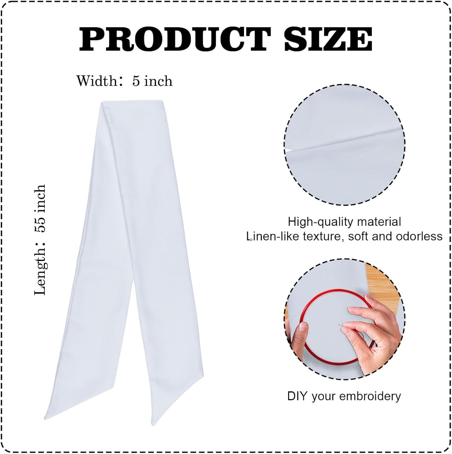 Skiennix White Blank Sash Ribbon - 55" Professional Grade Linen Bow for Wedding & Holiday Crafts