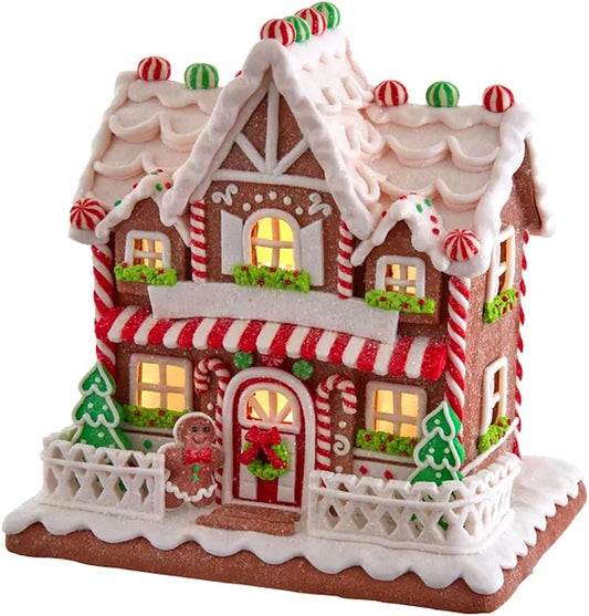 The Bridge Collection Light Up Gingerbread House - Festive Christmas Decor | 9-Inch Gingerbread Village Figurine