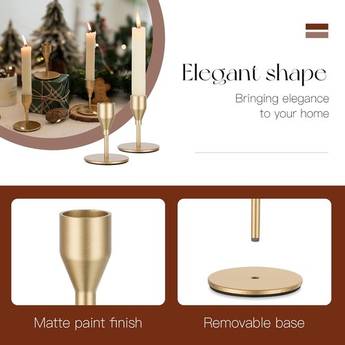 Candeldo Gold Taper Candle Holders - Elegant Metal Candle Stands | Set of 12 for Weddings & Decor