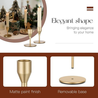 Candeldo Gold Taper Candle Holders - Elegant Metal Candle Stands | Set of 12 for Weddings & Decor