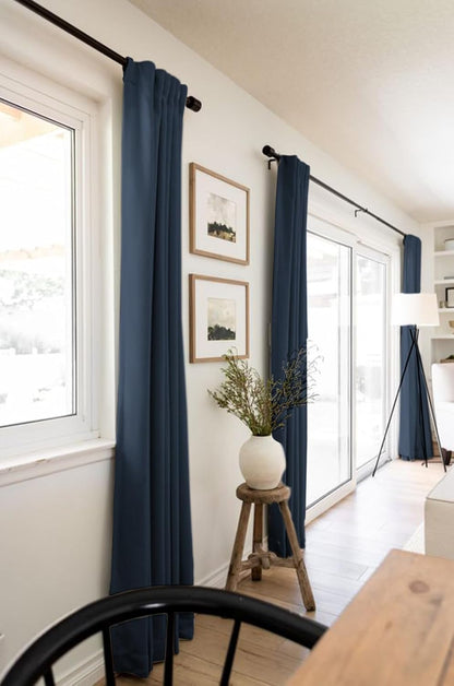Skiennix 100% Blackout Linen Curtains - Thermal Insulated Drapes for Bedroom | 50" W x 108" L, Navy