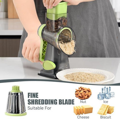 KEOUKE Rotary Cheese Grater - Hand Crank Shredder with 3 Stainless Steel Blades | Safe & Labor-Saving Kitchen Tool