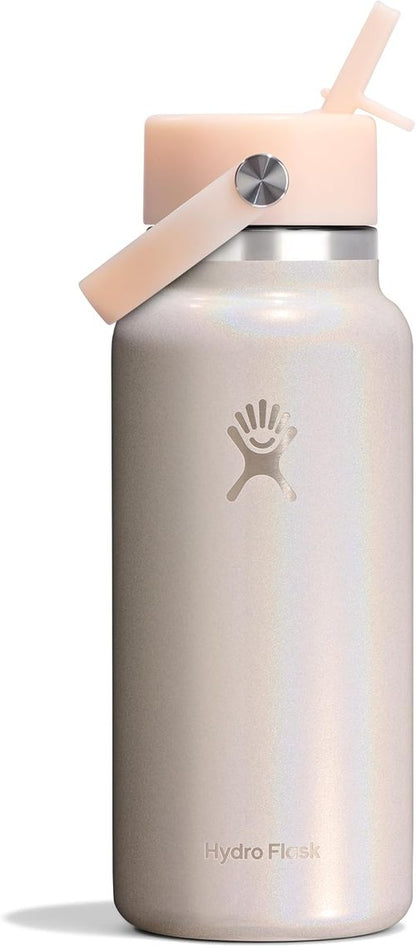 Hydro Flask Water Bottle - Insulated Stainless Steel with Wide Mouth Flex Straw Lid | 32 Oz Glimmer Cream