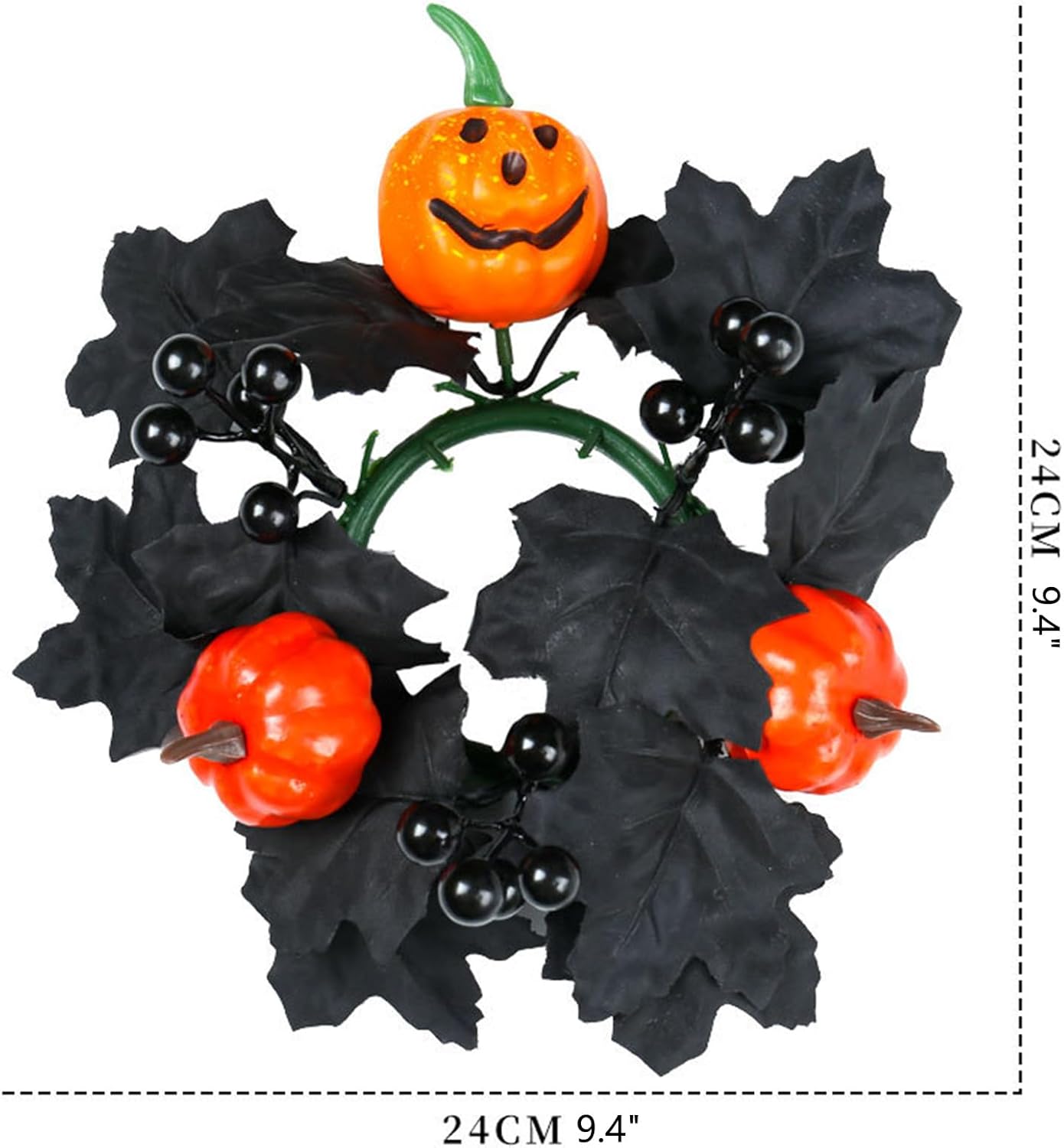 Skiennix Halloween Candle Rings - Black Artificial Maple Leaf & Pumpkin Holders | 2-Piece Set for Festive Decor