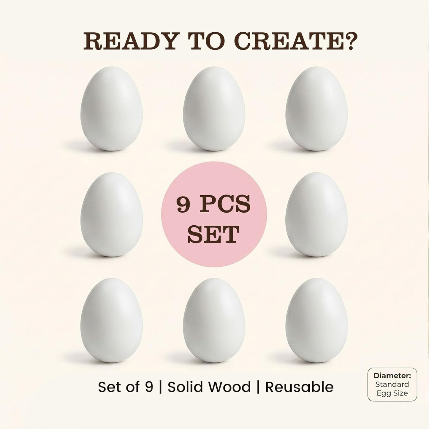 SallyFashion Wooden Fake Eggs - 9 PCS White Easter Eggs for Craft & Pretend Play | Toddler Kitchen Accessories