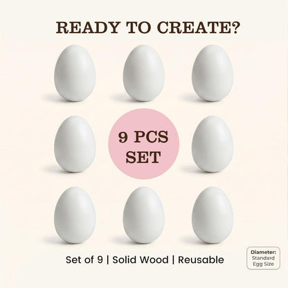 SallyFashion Wooden Fake Eggs - 9 PCS White Easter Eggs for Craft & Pretend Play | Toddler Kitchen Accessories