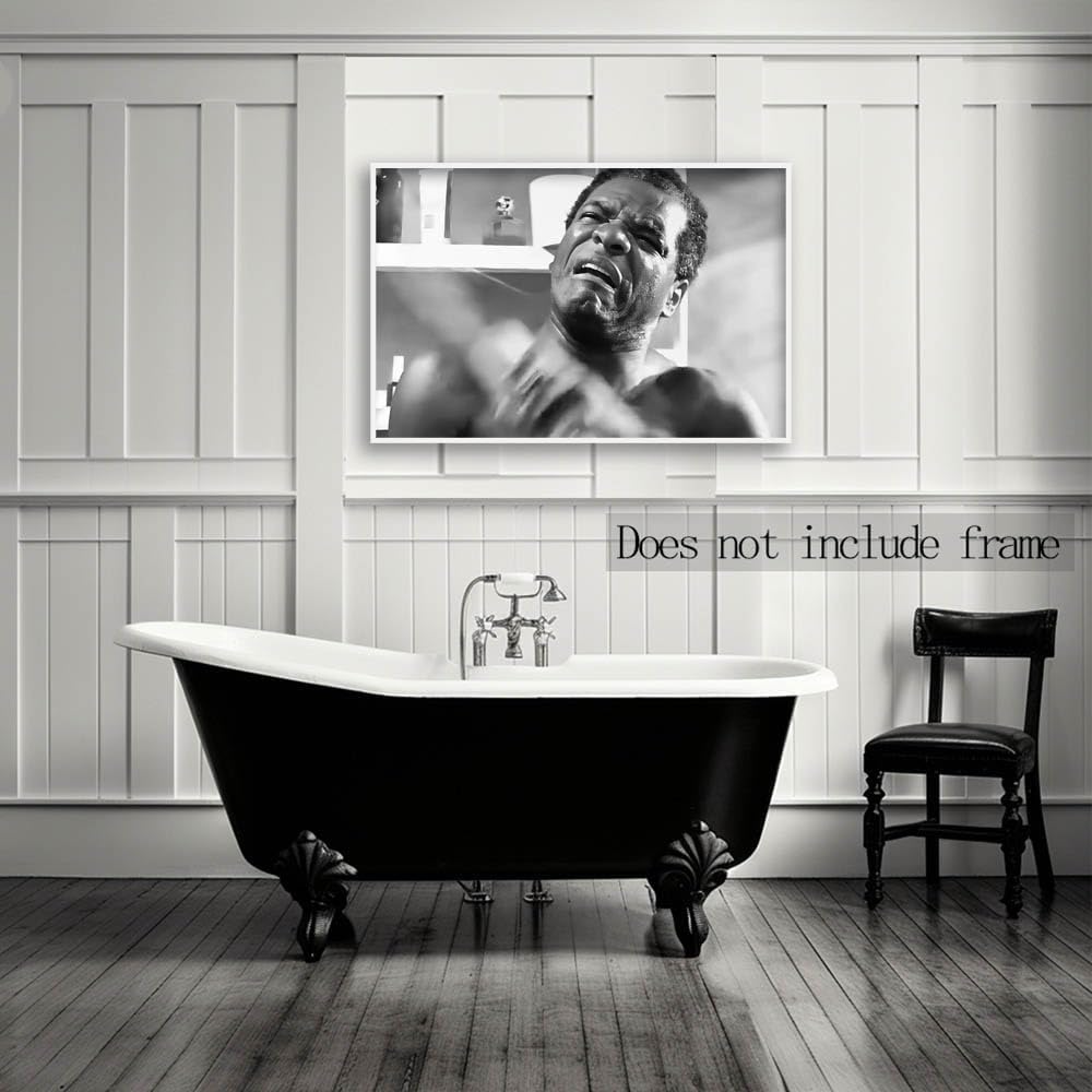 Regine Switzerland Funny Friday Bathroom Poster - Black & White Wall Art Canvas Print | 16x24 Inch Unframed Decor