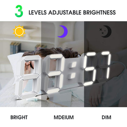 WISE TIGER EPSKY 3D White Digital Wall Clock LED Large Alarm Clock Adjustable Brightness 12/24 Hours Display and Date Display for Kitchen Homes Offices Gyms (15inch)