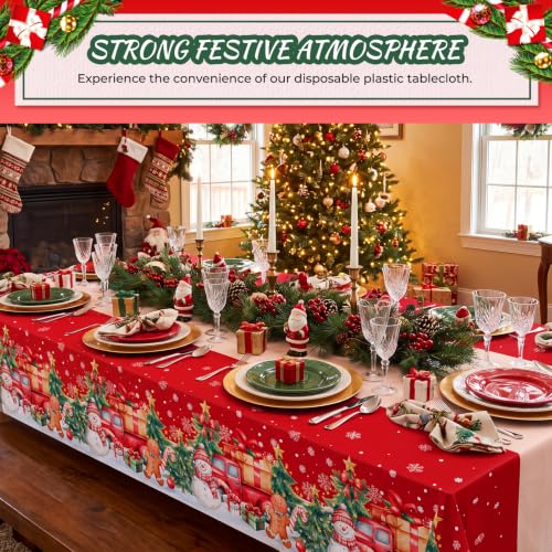 Snowflake Christmas Table Runner & 3 Pack Plastic Tablecloths - Disposable Holiday Decor
