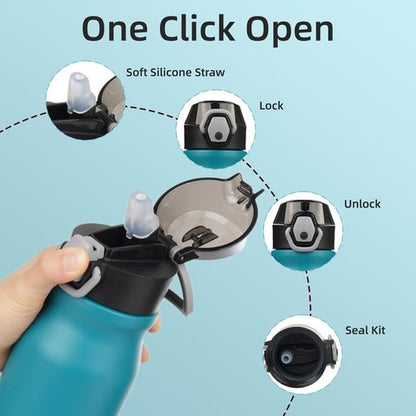 BJPKPK Stainless Steel Insulated Water Bottle - 25oz Reusable Thermal Flask with Straw Lid | Laguna Color