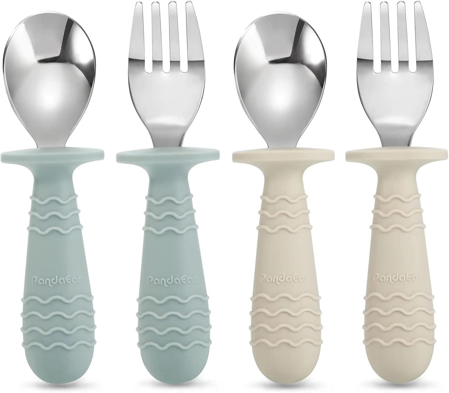 PandaEar Baby Toddler Utensils Set - BPA-Free Silicone & Stainless Steel Forks and Spoons