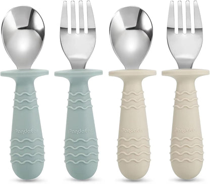 PandaEar Baby Toddler Utensils Set - BPA-Free Silicone & Stainless Steel Forks and Spoons