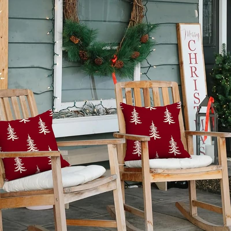 Christmas Pillow Covers 20x20, Red, Pack of 2 - 100% Polyester, Front Pattern