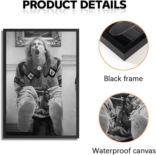 Funny Movie Bathroom Wall Art by Black Framed | Humorous Black and White Dumb and Dumber Poster - Canvas Print for Toilet Decor