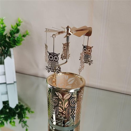 Kingnero Candle Holder - Spinning Windmill Tea Light Holder for Home Decor | Golden Owl Design
