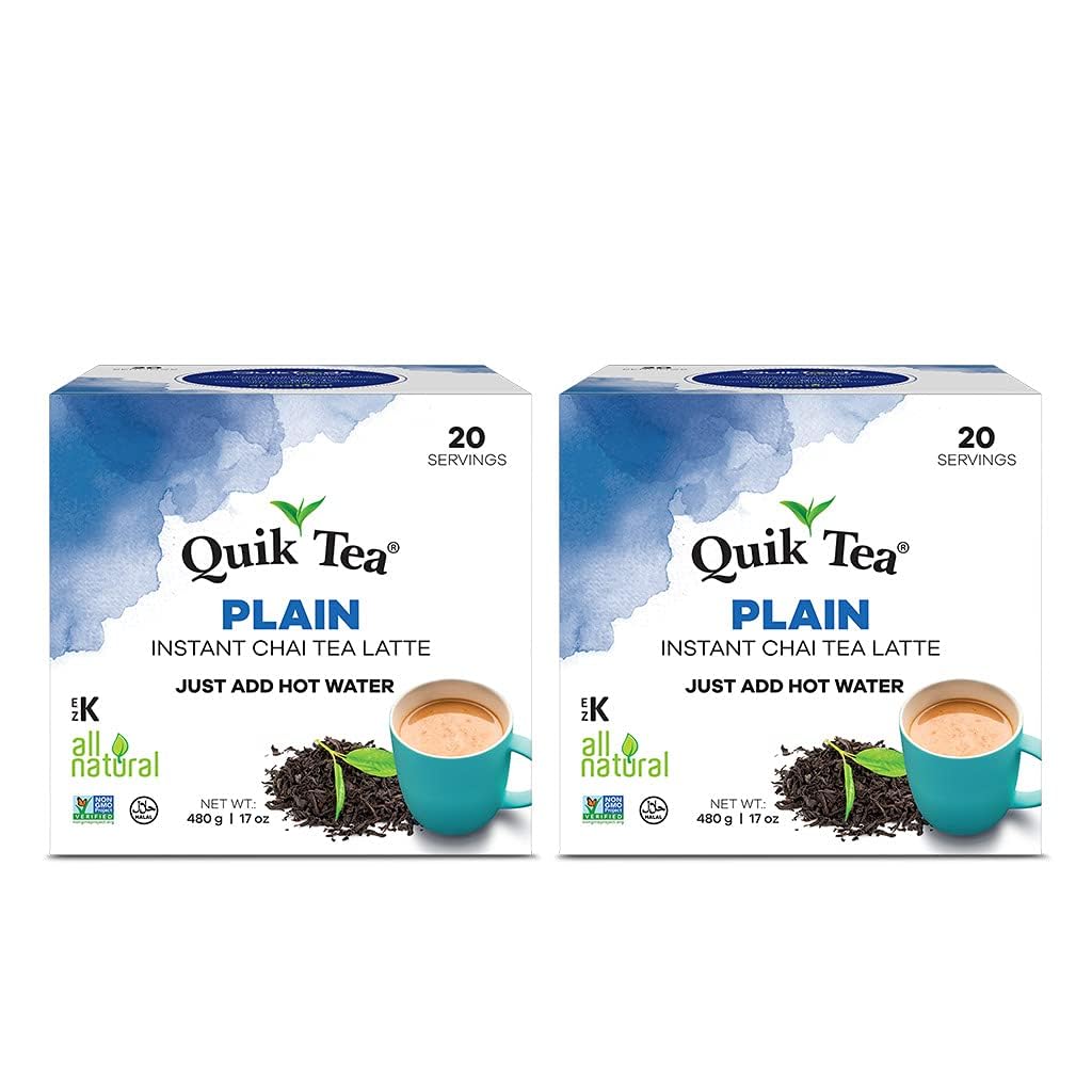 QuikTea Plain Chai Tea Latte - 40 Count (2 Boxes of 20 Each) - All Natural Preservative Free Instant Chai