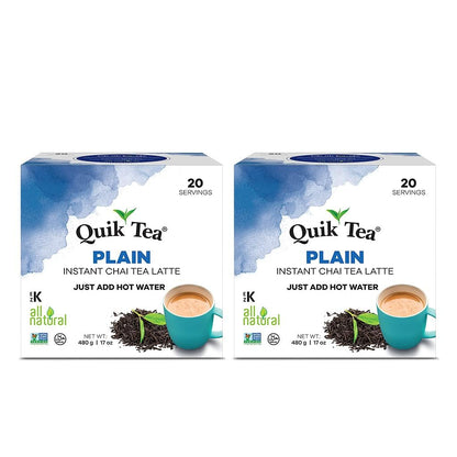 QuikTea Plain Chai Tea Latte - 40 Count (2 Boxes of 20 Each) - All Natural Preservative Free Instant Chai