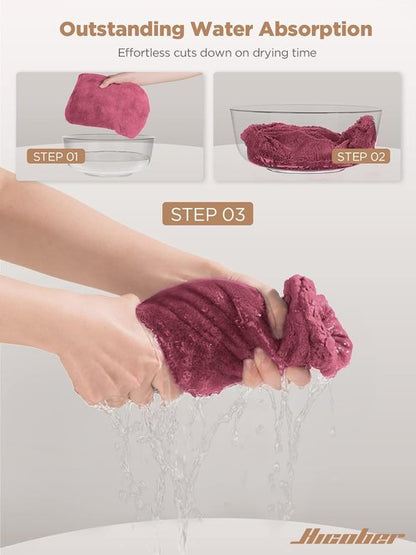 Hicober Microfiber Hair Towel, Hair Turbans for Wet Hair, Drying Hair Wrap Towels for Curly Hair Women Anti Frizz, 3 Packs (Plum,Navy,Aqua Green)