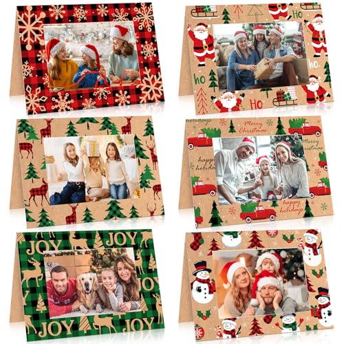 Christmas Photo Cards Set with Envelopes - Buffalo Plaid Brown, 48 Pieces
